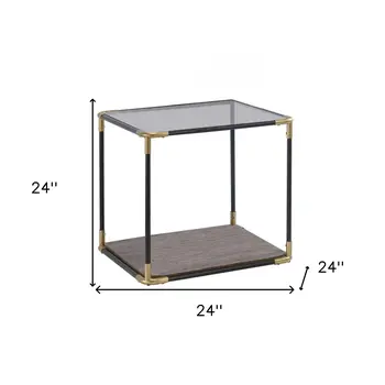24" Black/Gold And Clear Glass End Table