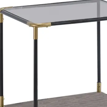 24" Black/Gold And Clear Glass End Table