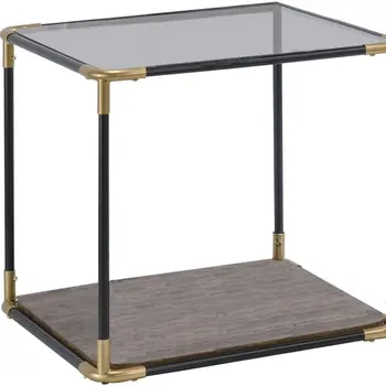 24" Black/Gold And Clear Glass End Table