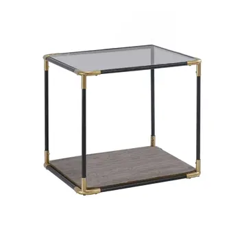 24" Black/Gold And Clear Glass End Table