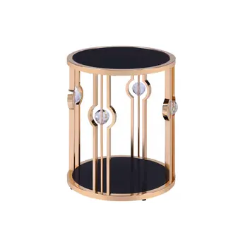 24" Gold And Black Glass Round End Table