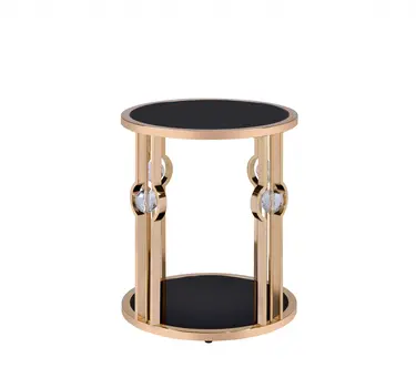 24" Gold And Black Glass Round End Table