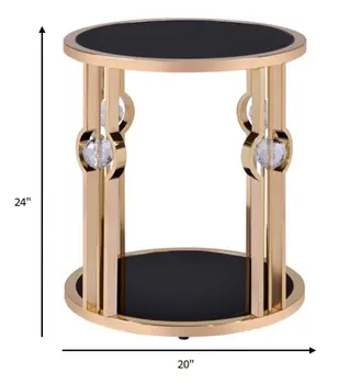 24" Gold And Black Glass Round End Table