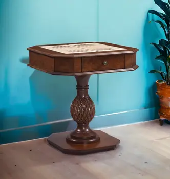 28" Brown Octagon Console Table With Drawer