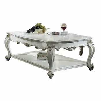 36" White Resin And Wood Coffee Table With Shelf