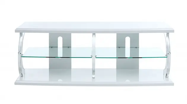 18" X 60" X 22" White Clear Glass Wood Veneer (Melamine) TV Stand (Led)