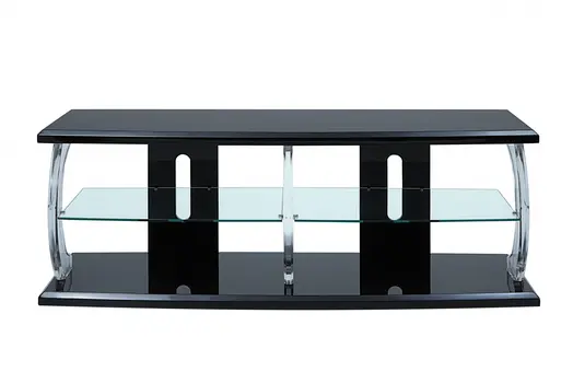 18" X 60" X 22" Black Clear Glass Wood Veneer (Melamine) TV Stand (Led)