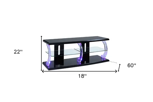 18" X 60" X 22" Black Clear Glass Wood Veneer (Melamine) TV Stand (Led)