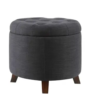 20" Dark Blue Linen And Brown Storage