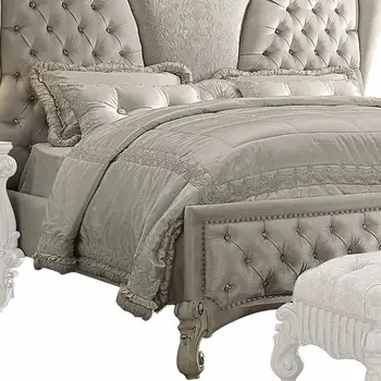 91" X 96" X 75" Ivory Velvet Bone White Upholstery Poly Resin Eastern King Bed