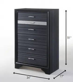34" Black Solid Wood Six Drawer Chest