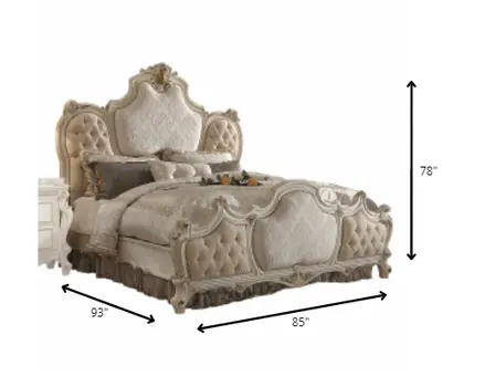 King Tufted Beige Upholstered 100% Polyester Bed With Nailhead Trim