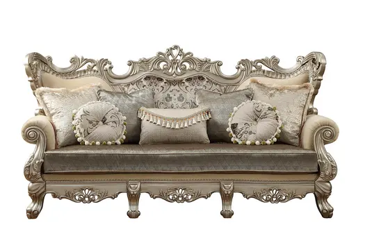41" Champagne Cotton Blend Curved Floral Sofa And Toss Pillows