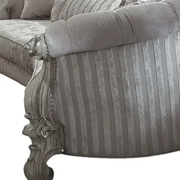 55" Ivory Velvet Curved Floral Sofa And Toss Pillows With Gray Legs