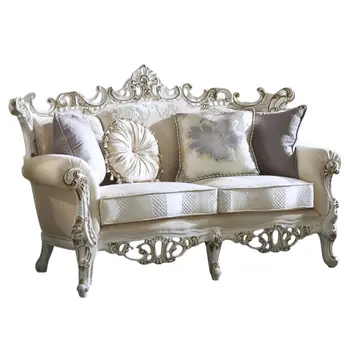 61" Ivory And Silver Damask Chesterfield Loveseat