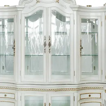 23" X 79" X 92" Antique Pearl Wood Polyresin Glass Mirror Hutch  Buffet