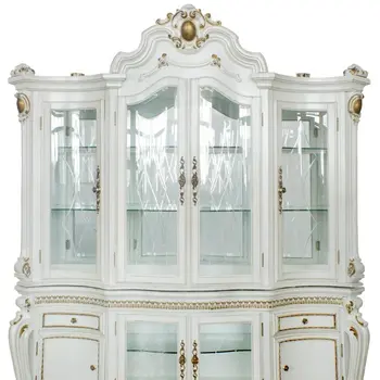 23" X 79" X 92" Antique Pearl Wood Polyresin Glass Mirror Hutch  Buffet