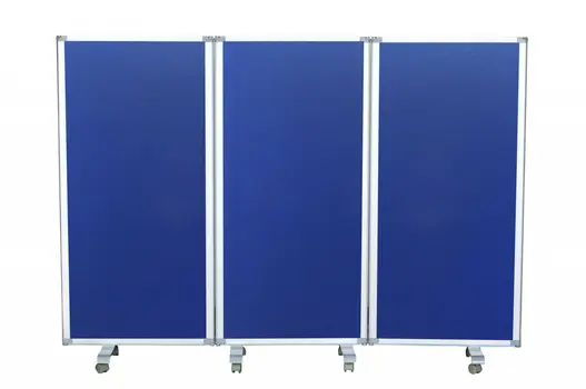 71" Blue Iron Folding Three Panel Screen Room Divider