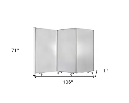 71" White Iron Folding Three Panel Screen Room Divider