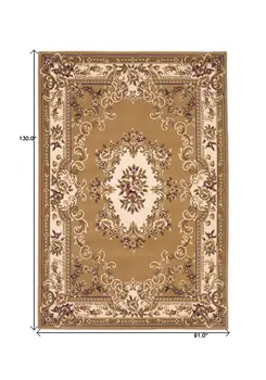8' X 11' Beige And Ivory Floral Medallion Area Rug