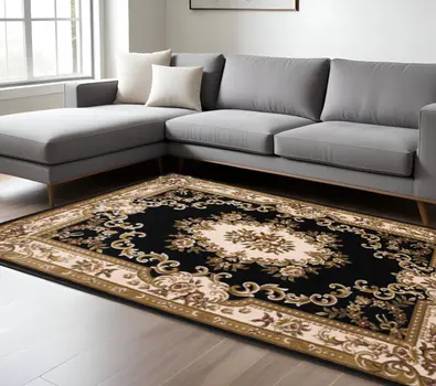 7' X 10'  Polypropylene Blackor Ivory Area Rug