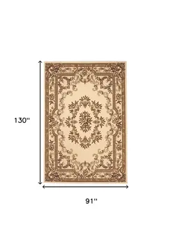 8' X 11' Ivory And Brown Floral Medallion Area Rug