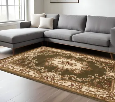 7' X 10'  Polypropylene Greenor Ivory Area Rug