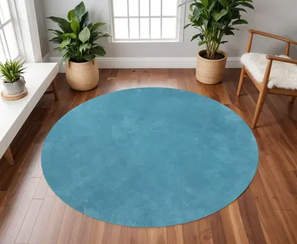8' Blue Hand Woven Round Rug