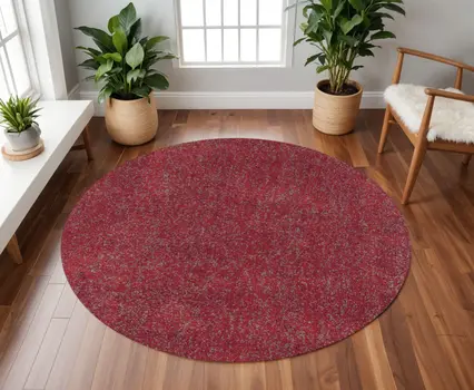 8' Round  Polyester Red Heather Area Rug