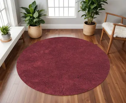 8' Red Round Indoor Shag Rug