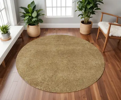 8' Round  Polyester Gold Area Rug