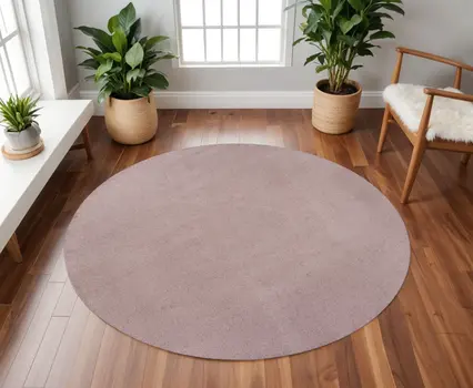 8' Round  Polyester Rose Pink Area Rug