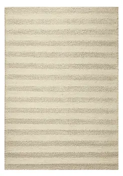 5' X 7' Ivory And White New Zealand Lambs Wool Striped Hand Woven Area Rug