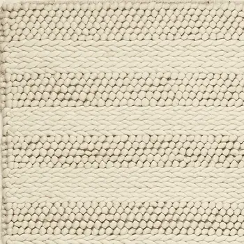 5' X 7' Ivory And White New Zealand Lambs Wool Striped Hand Woven Area Rug