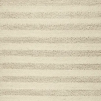 5' X 7' Ivory And White New Zealand Lambs Wool Striped Hand Woven Area Rug