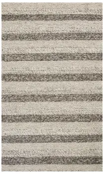 5' X 7' Gray And White New Zealand Lambs Wool Striped Hand Woven Area Rug