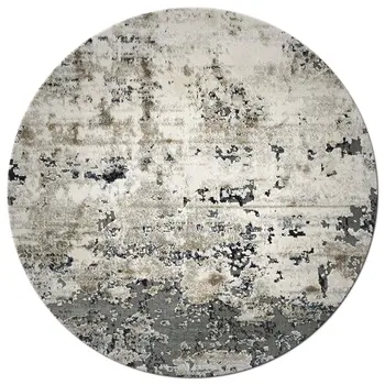 8' Ivory And Teal Abstract Round Rug