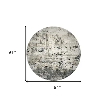 8' Ivory And Teal Abstract Round Rug