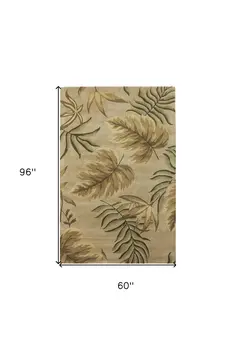 5' X 8' Sand And Beige Wool Botanical Leaves Hand Tufted Area Rug