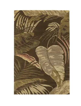 5' X 8' Brown And Green Wool Botanical Leaves Hand Tufted Area Rug