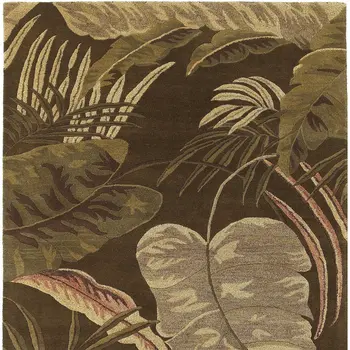 5' X 8' Brown And Green Wool Botanical Leaves Hand Tufted Area Rug