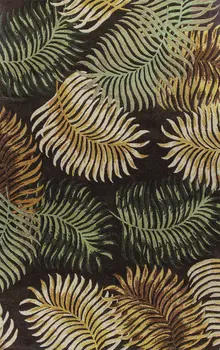 5' X 8' Espresso Green And Yellow Wool Botanical Leaves Hand Tufted Area Rug