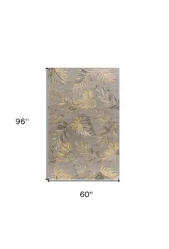 5' X 8' Gray And Taupe Wool Tropical Botanical Hand Tufted Area Rug