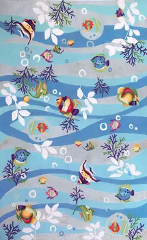 8' X 10' Blue Red And White Fish Hand Hooked Area Rug