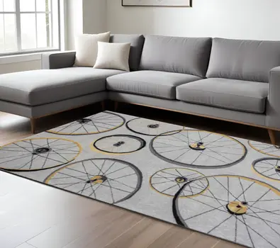 8' X 10' Gray Hand Hooked Wheels Area Rug