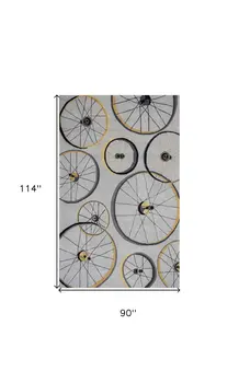 8' X 10' Gray Hand Hooked Wheels Area Rug