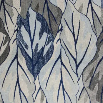 8' X 11' Blue And Navy Blue Botanical Leaves Area Rug