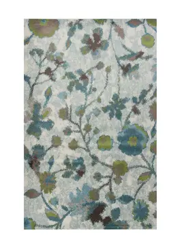 8' X 11' Teal Blue White And Green Floral Area Rug
