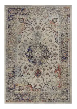 8' X 11' Ivory Blue And Orange Floral Medallion Area Rug