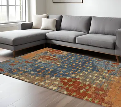 7' X 10' Blue and Orange Area Rug